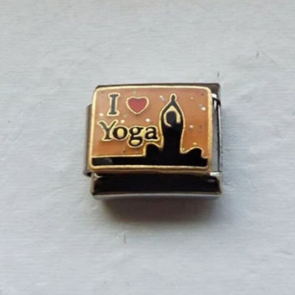 I heart Yoga on orange enamel 9mm stainless steel Italian charm bracelet link
